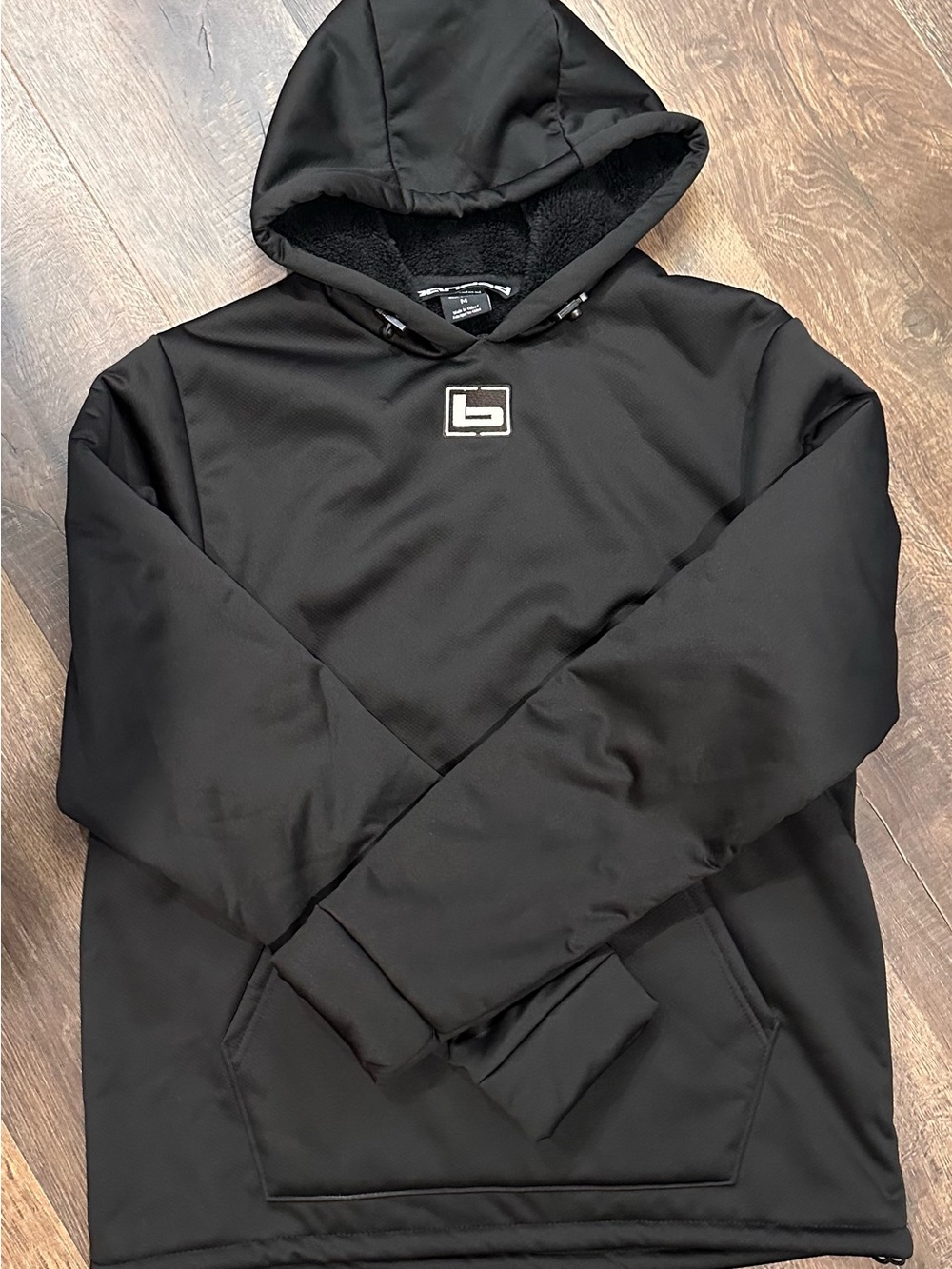 Men's Black Hooded Pullover Sweatshirt with Center Chest Logo